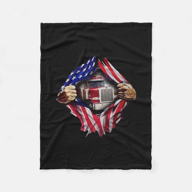 Trucker Driver American Flag Truck Fleece Blanket (Front)