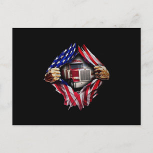 Trucker Driver American Flag Truck Holiday Postcard