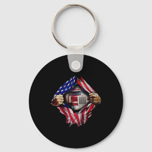 Trucker Driver American Flag Truck Key Ring