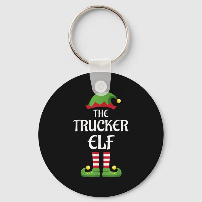 Trucker Elf Family Matching Group Christmas  Key Ring (Front)