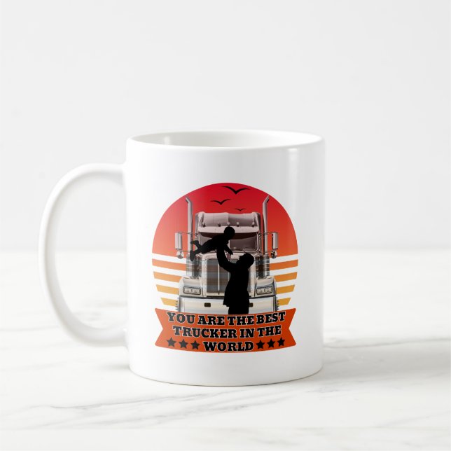 Trucker Father Baby Love Road Family Pride Design Coffee Mug (Left)