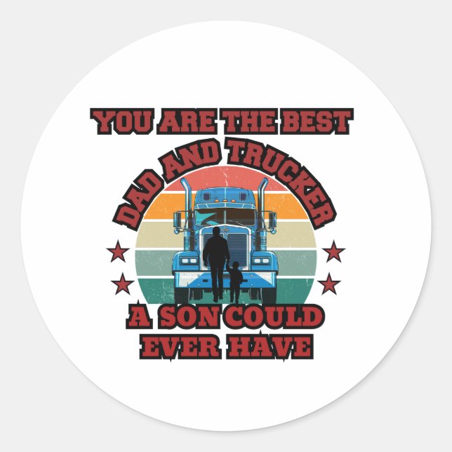 Trucker Father Son Bond Road Family Love Design Classic Round Sticker (Front)
