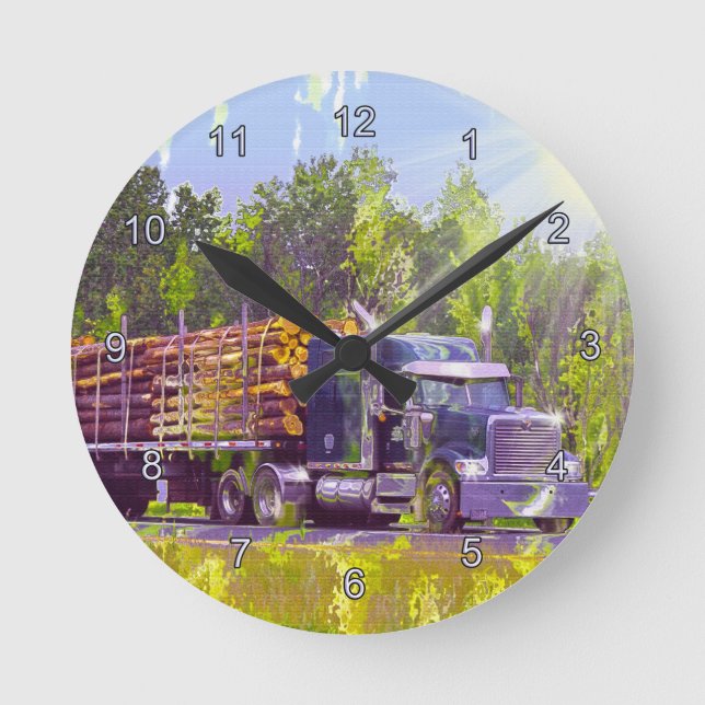 Trucker Gifts Logging Truck Wall Clock (Front)