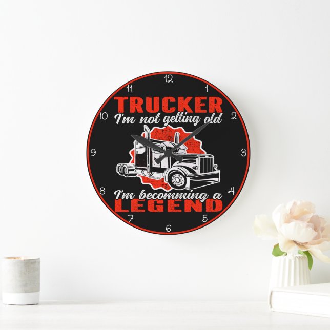 Trucker Grandfather: Grandchildren's Best Legend Large Clock (Home)