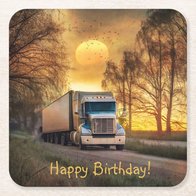 Trucker Happy Birthday Paper Coasters (Front)
