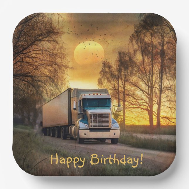 Trucker Happy Birthday Paper Plate (Front)