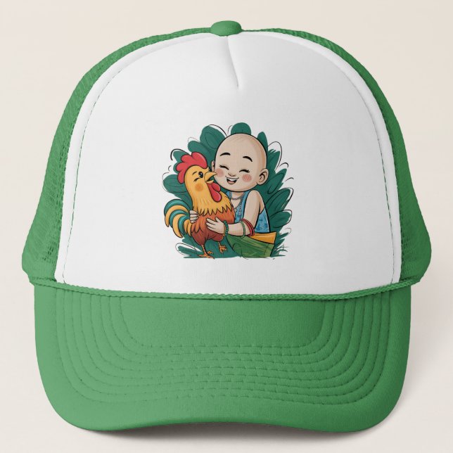Trucker Hat | Chloe Baby Hugs The Rooster (Front)