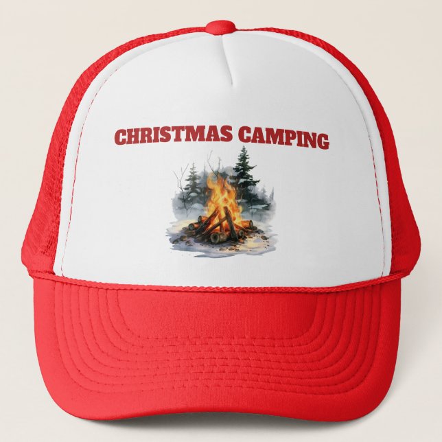Trucker Hat-Christmas Camping Cap – Bonfire & Cosy (Front)