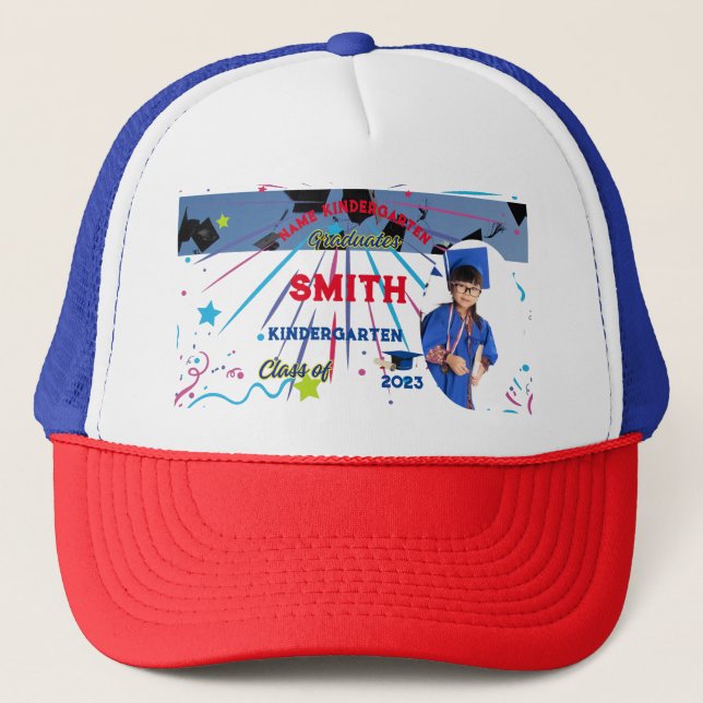 Trucker Hat  graduate kindergarten photo and name (Front)