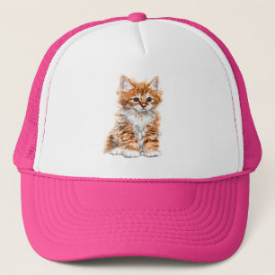 Trucker Hat with Little Baby Kitten - Painting