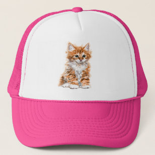 Trucker Hat with Little Baby Kitten - Painting