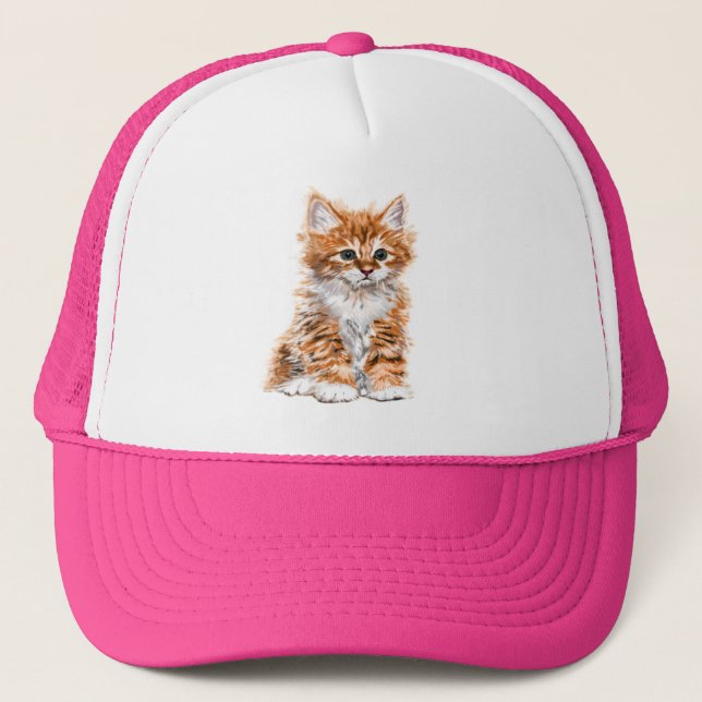 Trucker Hat with Little Baby Kitten - Painting (Front)