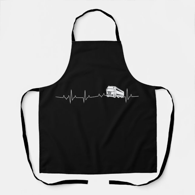 Trucker Heartbeat Funny TShirt Apron (Front)