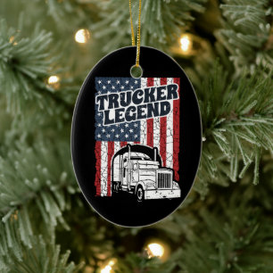 Trucker Legend Funny Semi Truck Driver Trucking Ceramic Tree Decoration