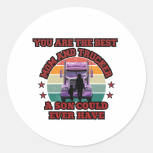 Trucker Mother Son Bond Family Road Love Design Classic Round Sticker