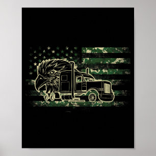 Trucker patriotic camouflage american flag semi poster