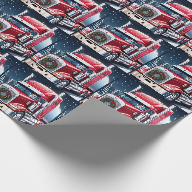 Trucker Santa 18 Wheeler Christmas Wrapping Paper (Corner)