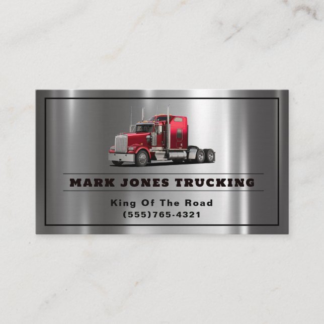 Trucker Transport Semi Trucking Metal Business Card (Front)