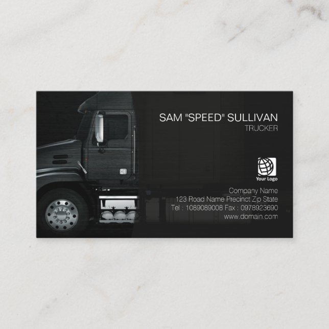 Trucker Transportation Haulage Black Truck Front Business Card (Front)