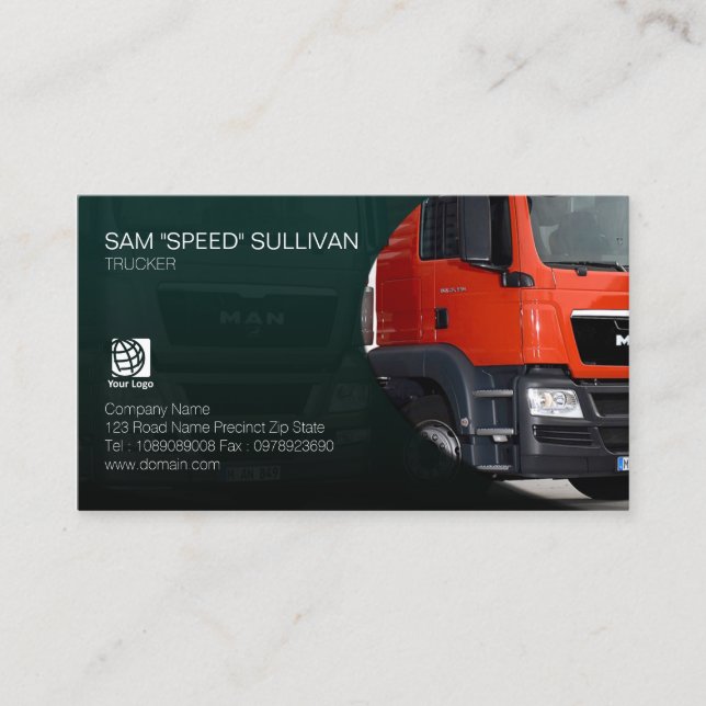 Trucker Transportation Haulage Service Red Truck Business Card (Front)