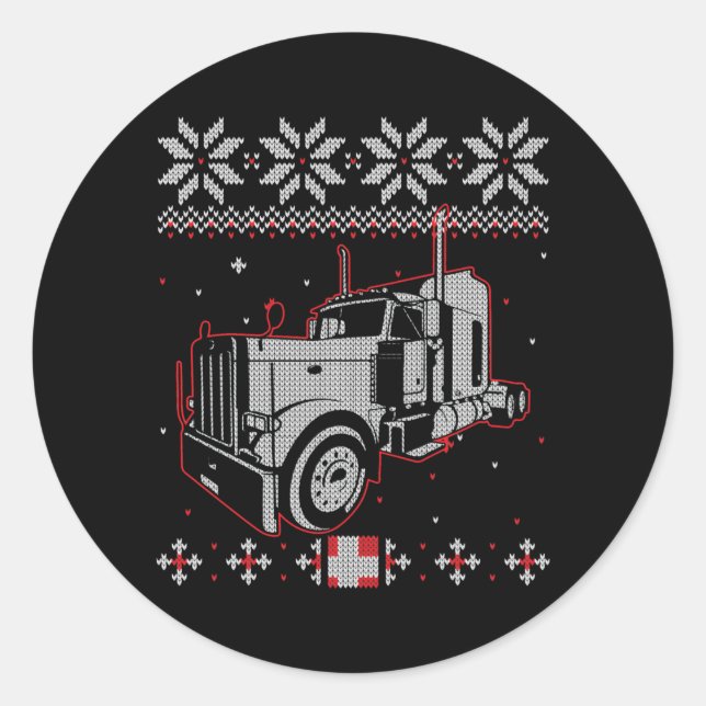Trucker Ugly Christmas Sweater Truck Driver  Classic Round Sticker (Front)