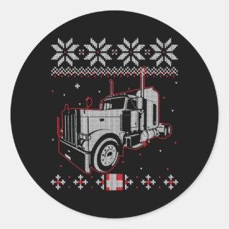 Trucker Ugly Christmas Sweater Truck Driver  Classic Round Sticker