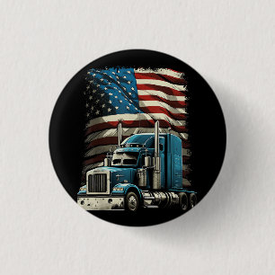 Trucker US American Flag For Patriotic Truck Drive 3 Cm Round Badge