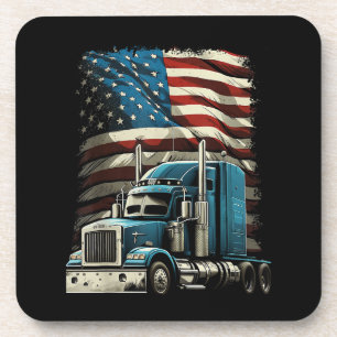 Trucker US American Flag For Patriotic Truck Drive Coaster
