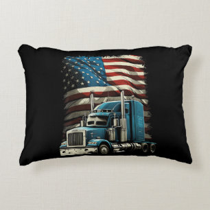 Trucker US American Flag For Patriotic Truck Drive Decorative Cushion