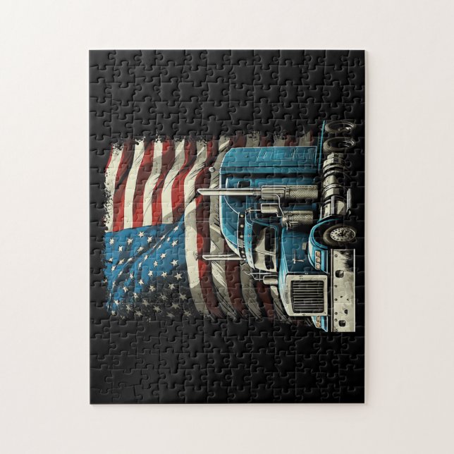 Trucker US American Flag For Patriotic Truck Drive Jigsaw Puzzle (Vertical)