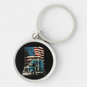 Trucker US American Flag For Patriotic Truck Drive Key Ring
