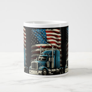 Trucker US American Flag For Patriotic Truck Drive Large Coffee Mug