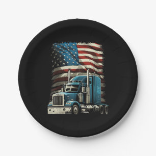 Trucker US American Flag For Patriotic Truck Drive Paper Plate