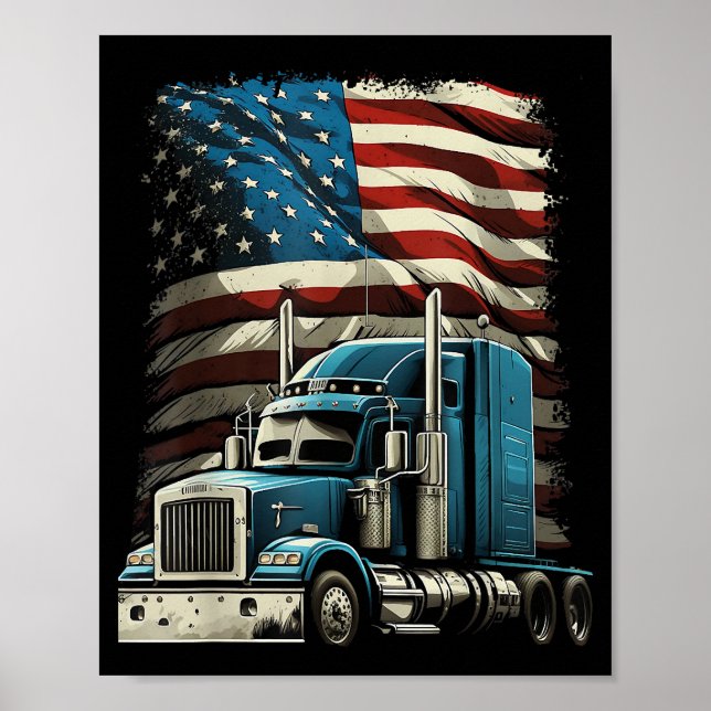 Trucker US American Flag For Patriotic Truck Drive Poster (Front)