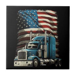 Trucker US American Flag For Patriotic Truck Drive Tile