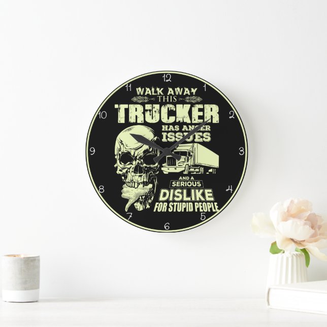 Trucker With Anger Issues Skull Large Clock (Home)