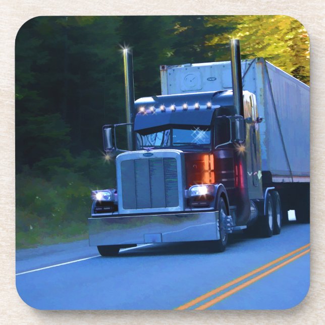 Truckers, Big Rig Cargo Truck Art Coaster (Front)