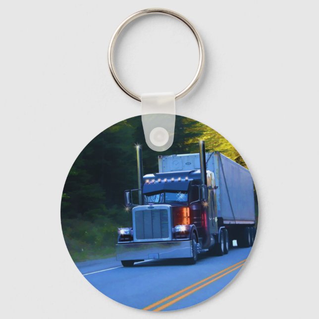 Truckers, Big Rig Cargo Truck Art Key Ring (Front)