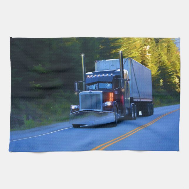 Truckers, Big Rig Cargo Truck Art Tea Towel (Horizontal)