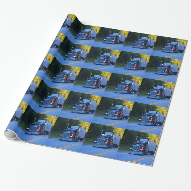 Truckers, Big Rig Cargo Truck Art Wrapping Paper (Unrolled)