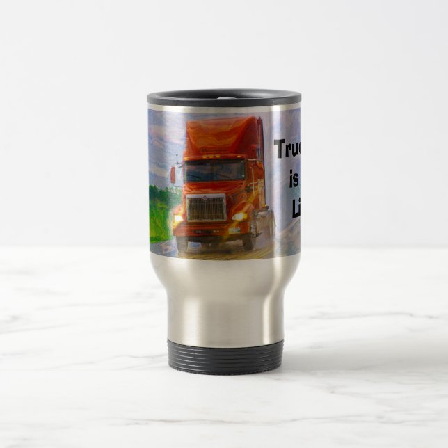 TRUCKERS BIG RIG RED TRUCK TRAVEL MUG (Center)