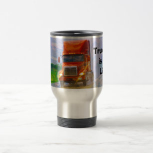 TRUCKERS BIG RIG RED TRUCK TRAVEL MUG