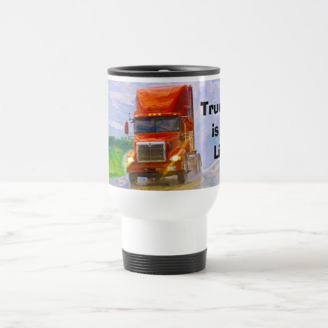 TRUCKERS BIG RIG RED TRUCK TRAVEL MUG (Center)