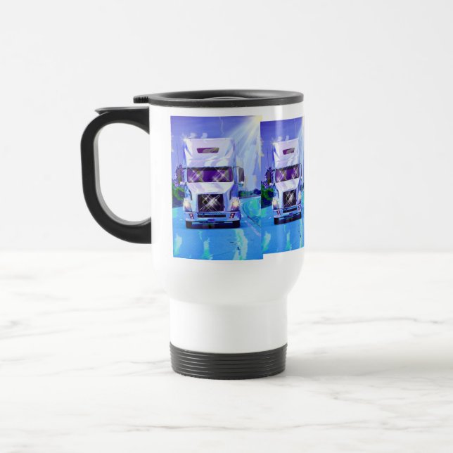 TRUCKERS BIG RIG TRUCK STOP TRAVEL MUGS (Left)