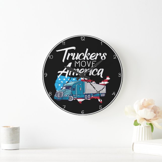Truckers Move America: Flag Silhouette Large Clock (Home)