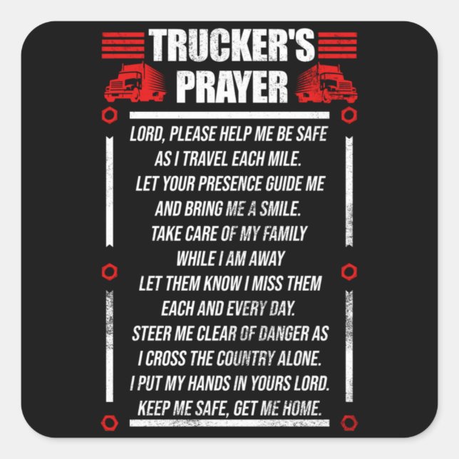 Trucker's Prayer Truck Driver Square Sticker (Front)