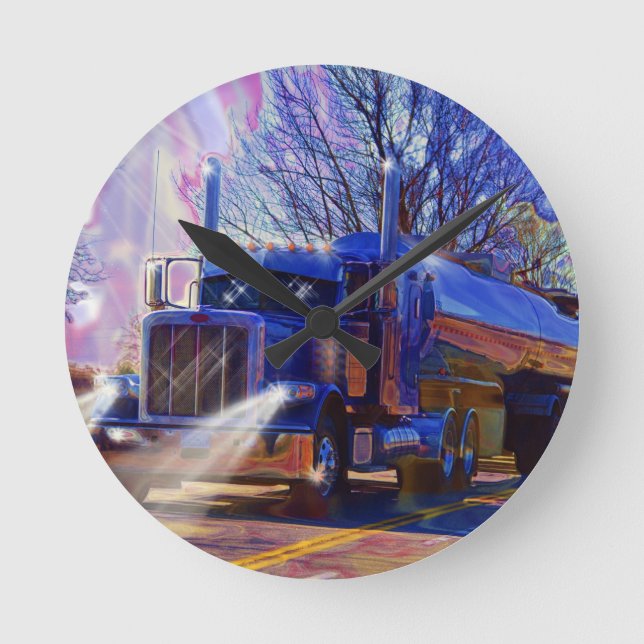 Truckers Tanker Lorry Heavy Transport Gift Round Clock (Front)