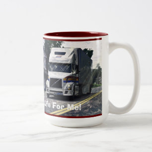 TRUCKERS WHITE CARGO TRUCK BIG RIG COFFEE MUGS