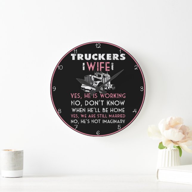 Truckers Wife Funny Q&A  Large Clock (Home)