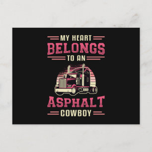 Truckers Wife My Heart Belongs Asphalt Cowboy Love Postcard